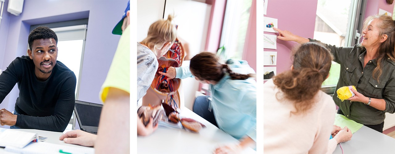 bilden visar SiS-lärare och skådespelare som ska föreställa elever på SiS skolor i undervisningssituationer