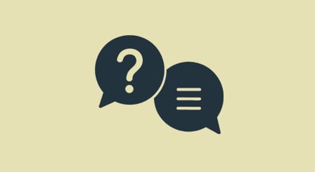 Illustration med två pratbubblor, en med ett frågetecken och en med tre sträck.